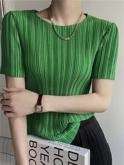 Woman Clothing  Top Women Miyake Pleated Short-sleeved T-shirt