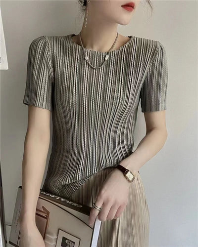 Woman Clothing  Top Women Miyake Pleated Short-sleeved T-shirt