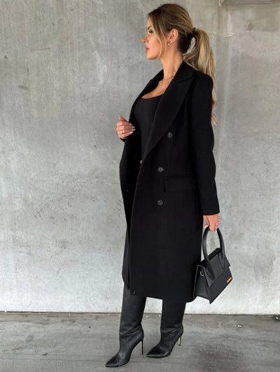 Women's Clothing Simple Long-sleeved Double-breasted Woolen Coat for Women