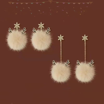 Snowflake Antler Hair Ball Earrings New 2025 High-quality Tassel Design