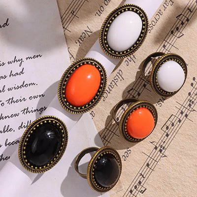 Oval Resin Metal Rings for Women Girl Autumn Winter Elegant Jewelry Gift