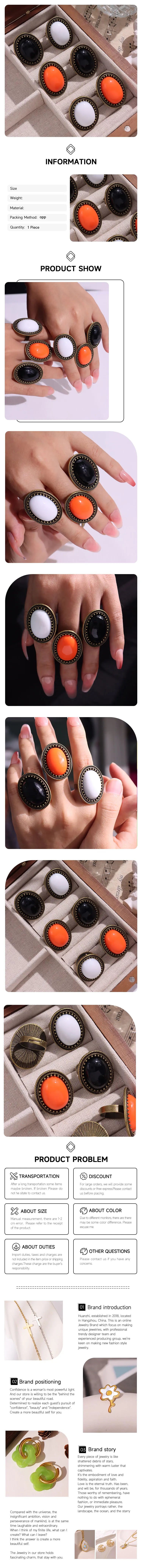 Oval Resin Metal Rings for Women Girl Autumn Winter Elegant Jewelry Gift