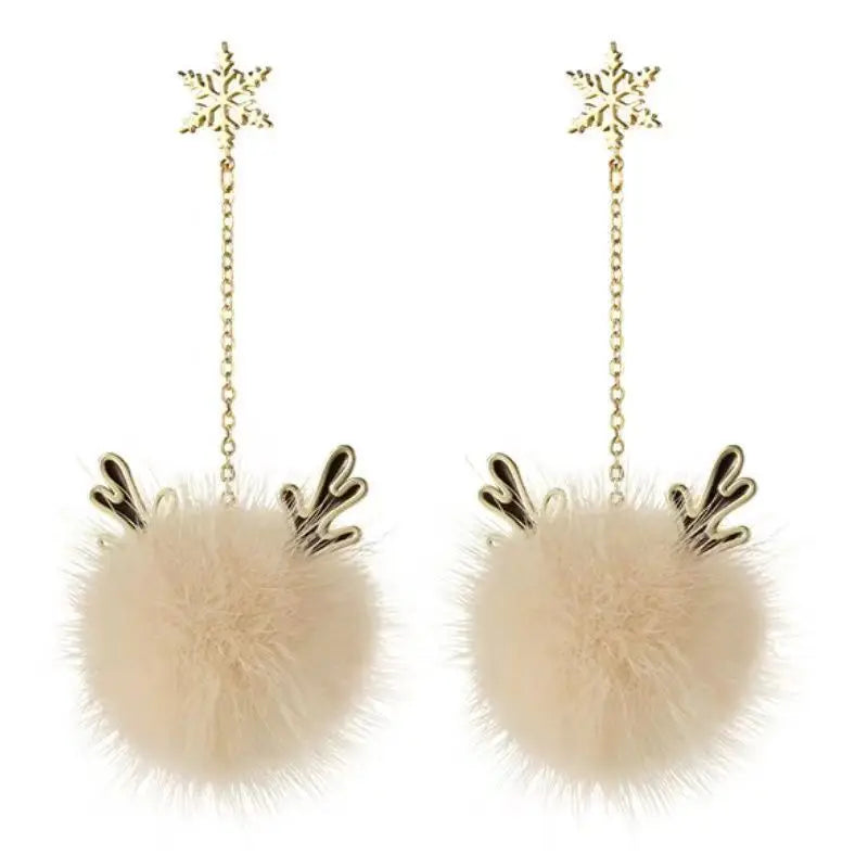 Snowflake Antler Hair Ball Earrings New 2025 High-quality Tassel Design