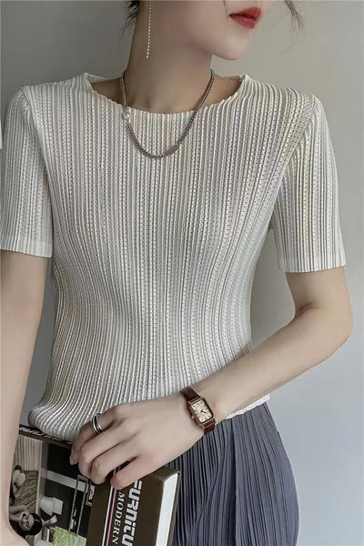 Woman Clothing  Top Women Miyake Pleated Short-sleeved T-shirt