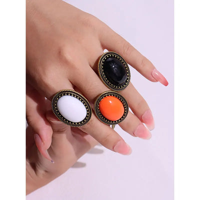 Oval Resin Metal Rings for Women Girl Autumn Winter Elegant Jewelry Gift