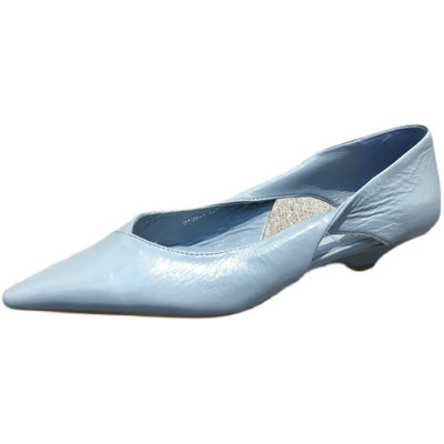 Women's Summer Footwear Moccasins Blue Low Heel Elegant Pointed Toe High Quality Popular Young