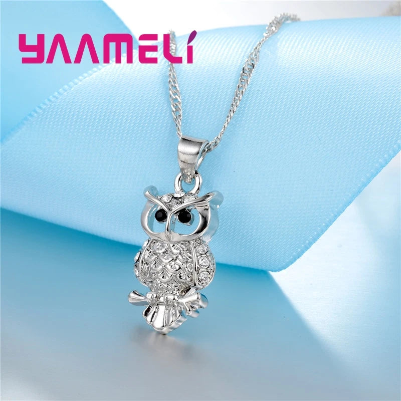 Shining Full African AAA Crystal Owl Pendant Necklace Earrings Sets Women Best Gifts