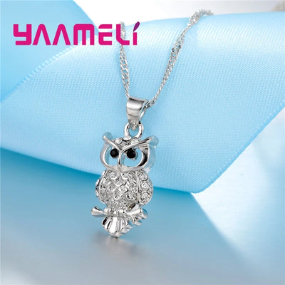 Shining Full African AAA Crystal Owl Pendant Necklace Earrings Sets Women Best Gifts