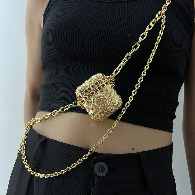 Luxury Designer Chain Belts for Women's Dress Jeans Trousers Mini Vintage Waist Gold Metal