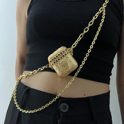 Luxury Designer Chain Belts for Women's Dress Jeans Trousers Mini Vintage Waist Gold Metal