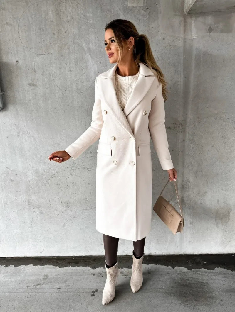 Women's Clothing Simple Long-sleeved Double-breasted Woolen Coat for Women
