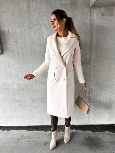 Women's Clothing Simple Long-sleeved Double-breasted Woolen Coat for Women
