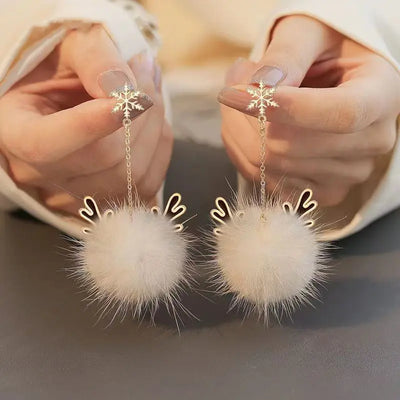 Snowflake Antler Hair Ball Earrings New 2025 High-quality Tassel Design