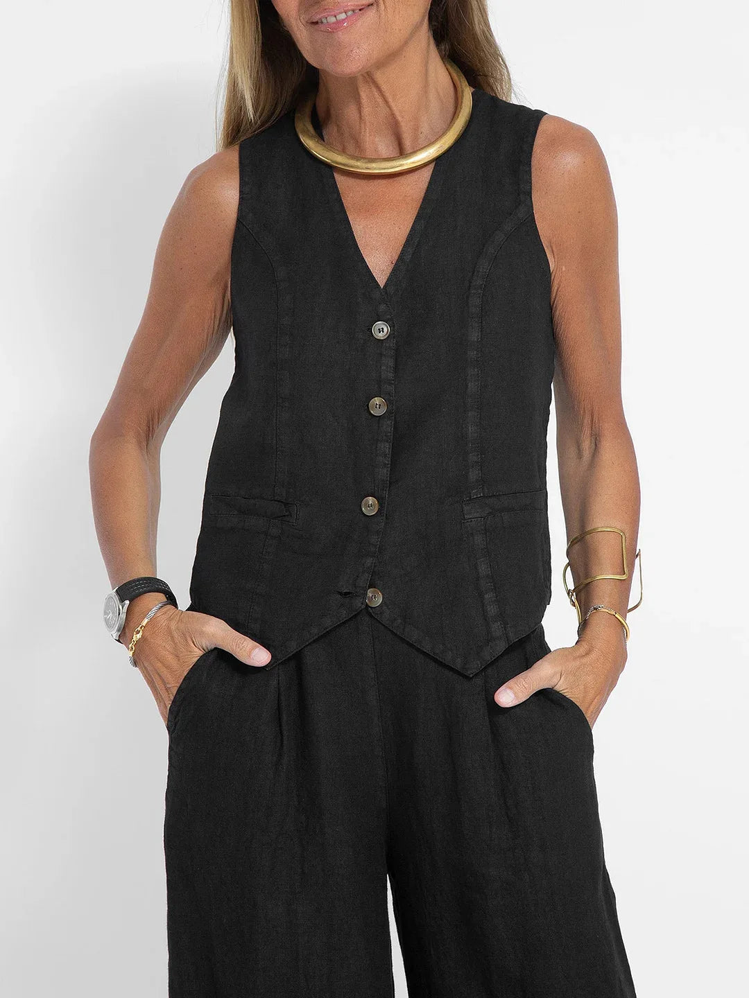 Women's Clothing Vest Pants Collage Splicing Pure Sleeveless Color Temperament