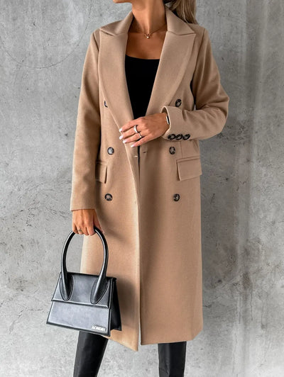 Women's Clothing Simple Long-sleeved Double-breasted Woolen Coat for Women