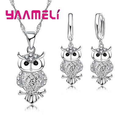 Shining Full African AAA Crystal Owl Pendant Necklace Earrings Sets Women Best Gifts