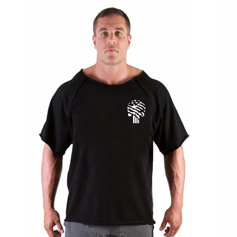 T-shirt Male Loose Vintage Cotton Summer Top Breathable Tops Running Gym