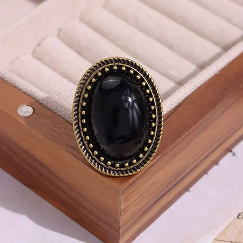 Oval Resin Metal Rings for Women Girl Autumn Winter Elegant Jewelry Gift