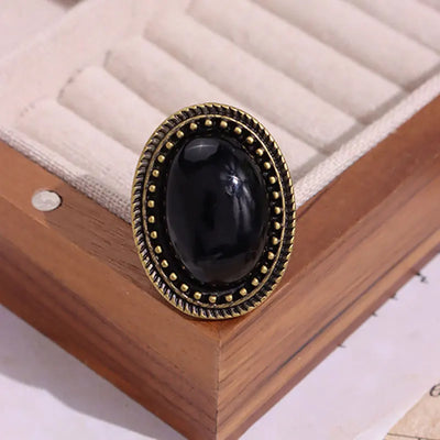 Oval Resin Metal Rings for Women Girl Autumn Winter Elegant Jewelry Gift