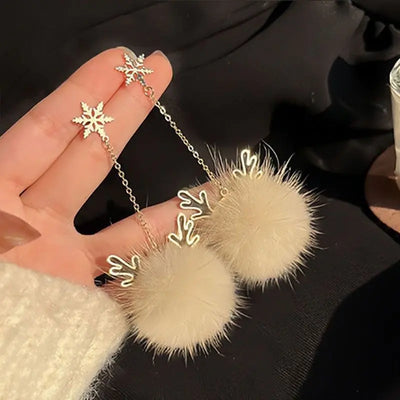 Snowflake Antler Hair Ball Earrings New 2025 High-quality Tassel Design