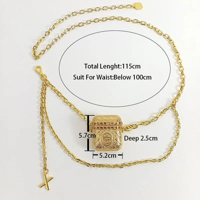 Luxury Designer Chain Belts for Women's Dress Jeans Trousers Mini Vintage Waist Gold Metal