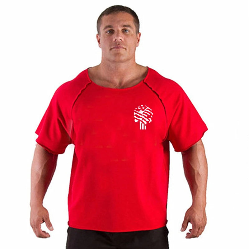 T-shirt Male Loose Vintage Cotton Summer Top Breathable Tops Running Gym