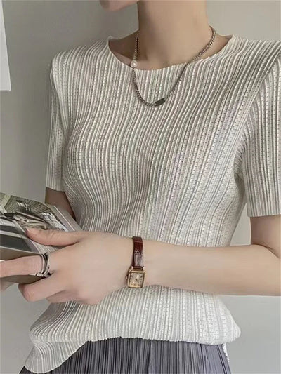 Woman Clothing  Top Women Miyake Pleated Short-sleeved T-shirt