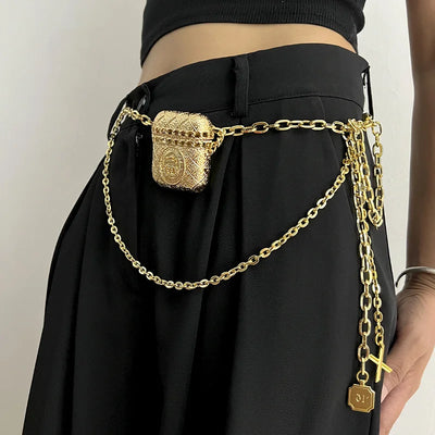 Luxury Designer Chain Belts for Women's Dress Jeans Trousers Mini Vintage Waist Gold Metal