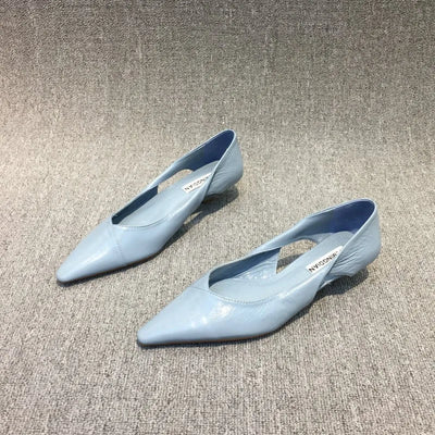 Women's Summer Footwear Moccasins Blue Low Heel Elegant Pointed Toe High Quality Popular Young