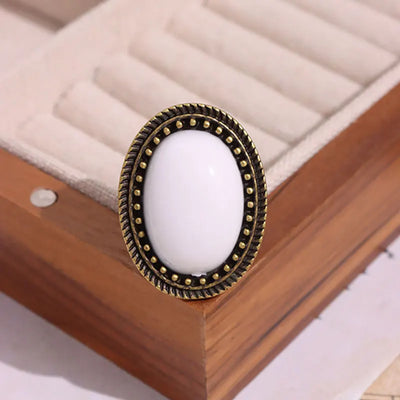 Oval Resin Metal Rings for Women Girl Autumn Winter Elegant Jewelry Gift