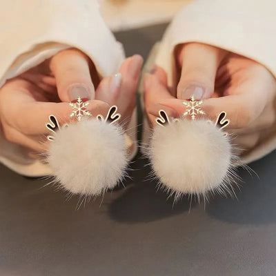 Snowflake Antler Hair Ball Earrings New 2025 High-quality Tassel Design