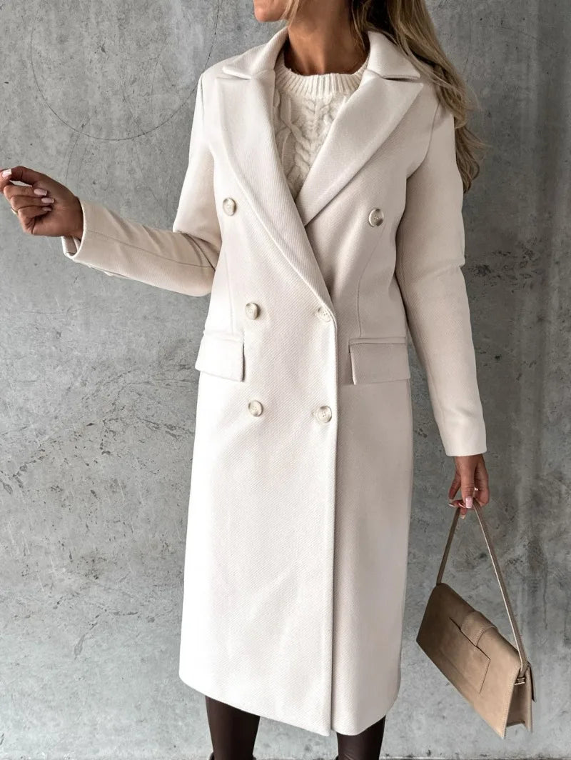 Women's Clothing Simple Long-sleeved Double-breasted Woolen Coat for Women