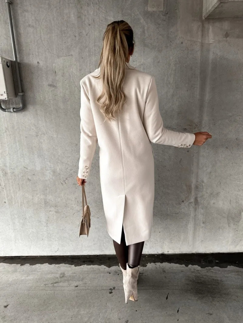 Women's Clothing Simple Long-sleeved Double-breasted Woolen Coat for Women