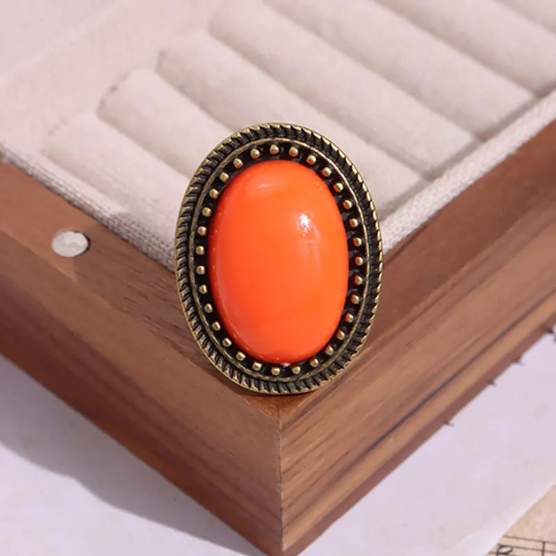 Oval Resin Metal Rings for Women Girl Autumn Winter Elegant Jewelry Gift