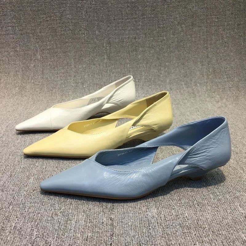 Women's Summer Footwear Moccasins Blue Low Heel Elegant Pointed Toe High Quality Popular Young
