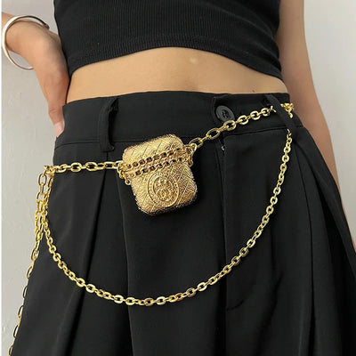 Luxury Designer Chain Belts for Women's Dress Jeans Trousers Mini Vintage Waist Gold Metal