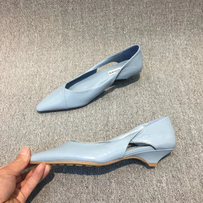 Women's Summer Footwear Moccasins Blue Low Heel Elegant Pointed Toe High Quality Popular Young