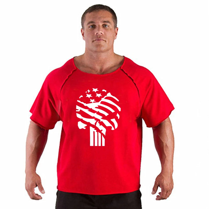 T-shirt Male Loose Vintage Cotton Summer Top Breathable Tops Running Gym