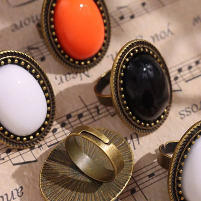 Oval Resin Metal Rings for Women Girl Autumn Winter Elegant Jewelry Gift