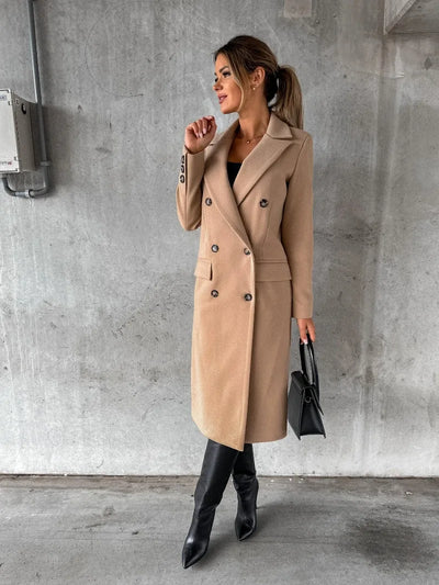 Women's Clothing Simple Long-sleeved Double-breasted Woolen Coat for Women