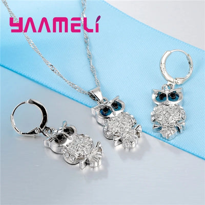 Shining Full African AAA Crystal Owl Pendant Necklace Earrings Sets Women Best Gifts