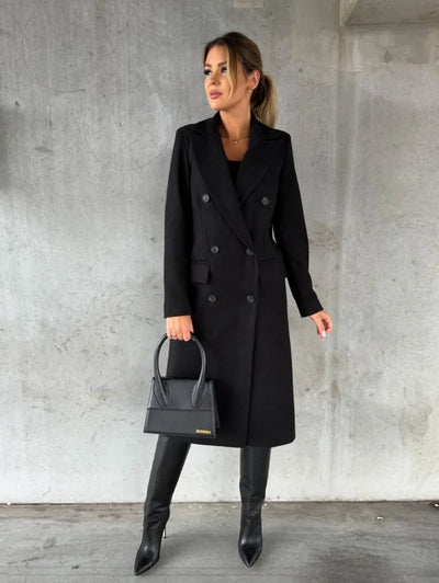 Women's Clothing Simple Long-sleeved Double-breasted Woolen Coat for Women
