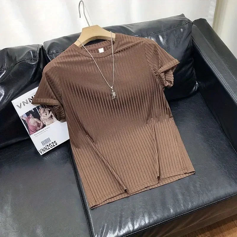 Short Sleeve T-Shirt Lightweight Streetwear Brand Slim Fit Round Neck Casual