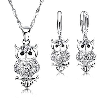 Shining Full African AAA Crystal Owl Pendant Necklace Earrings Sets Women Best Gifts